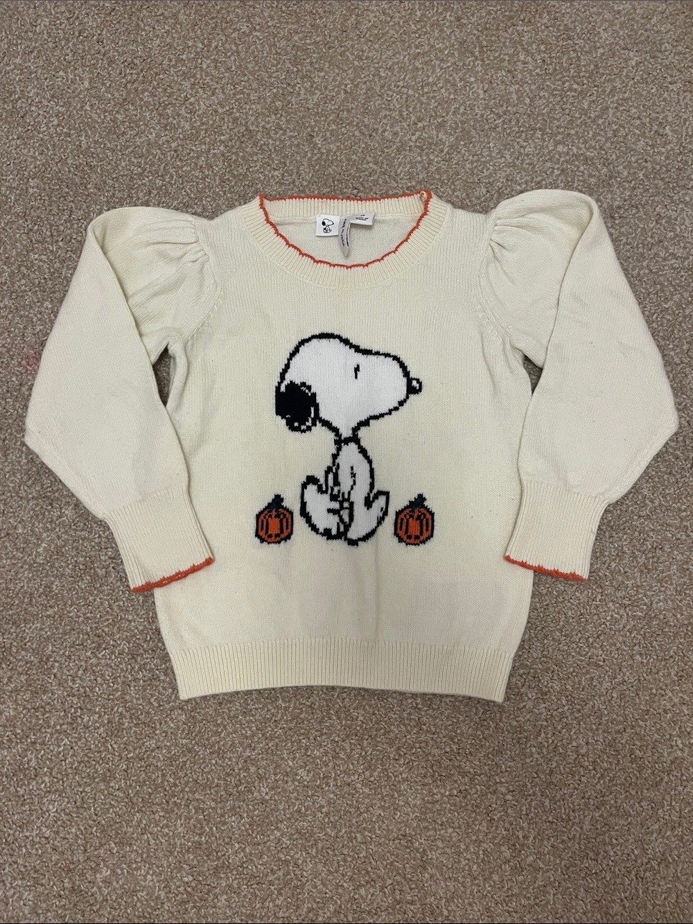 Janie and Jack Cream Snoopy Sweater with Orange Trim